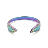 Ion Plating(IP) Rainbow Color 304 Stainless Steel Leaf Open Cuff Ring for Women RJEW-C025-25M-2