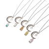 Natural Gemstone Bullet with Alloy Moon Pendant Necklace for Women NJEW-JN03912-1