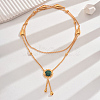 Vintage Classic Elegant Brass Pave Synthetic Malachite Fashion European Flower Lariat Necklaces YP1848-3-1