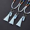 Opalite Bullet & Tassel Pendant Necklace with Mixed Gemstone Beaded Chains NJEW-E585-02F-2