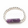 Natural Lilac Jade Column Beaded Finger Ring with Synthetic Hematite RJEW-JR00461-04-4