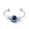 Round Evil Eye Rotating Beaded Open Cuff Ring RJEW-H102-04P-1