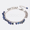 Natural Mixed Stone Chip Beaded Charm Anklets AJEW-AN00227-2