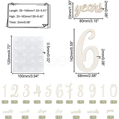 Wood Baby Milestone Numbers Signs Sets AJEW-WH0042-30-1