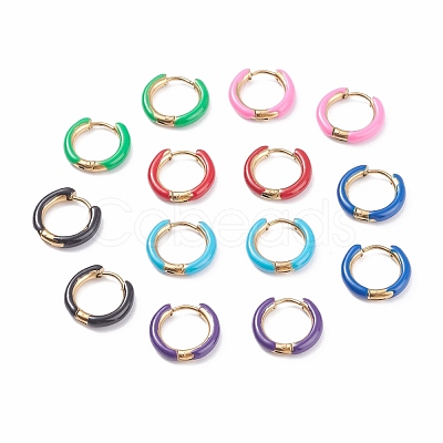 Ion Plating(IP) Two Tone 304 Stainless Steel Chunky Huggie Hoop Earrings with Enamel for Women EJEW-C043-11-G-1