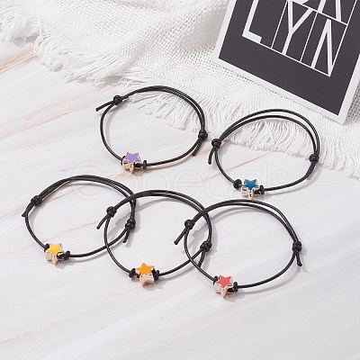 Star Acrylic Enamel Beads Adjustable Cord Bracelet for Teen Girl Women BJEW-JB07050-1