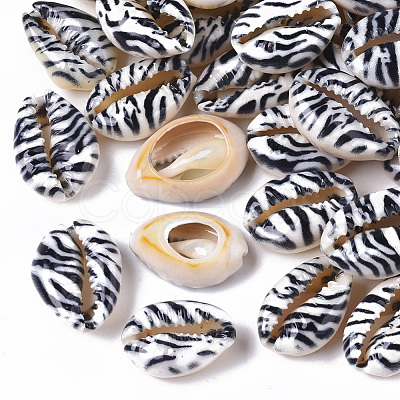 Printed Natural Cowrie Shell Beads X-SSHEL-R047-01-B01-1