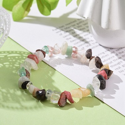 Mixed Gemstone Chips Stretch Bracelet for Kids BJEW-JB08431-02-1