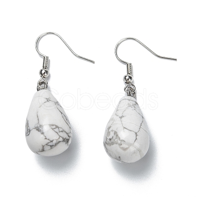 Natural Howlite Dangle Earrings EJEW-P143-C16-1