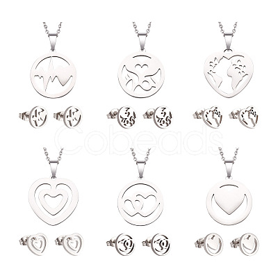 Kissitty 6 Sets 6 Style Valentine's Day Heart Jewelry Set SJEW-KS0001-01-1