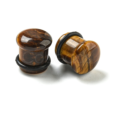 Natural Tiger Eye Ear Gauges Flesh Tunnels Plugs EJEW-P293-03A-1