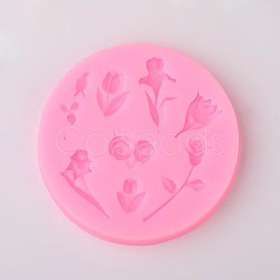 Rose Flower Design DIY Food Grade Silicone Molds X-AJEW-L054-17-1