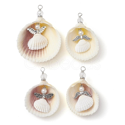 4 Styles Natural Shell Big Pendants PALLOY-JF02637-1