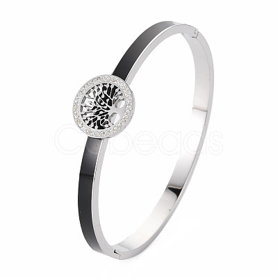 Crystal Rhinestone Flat Round with Tree of Life Bangle BJEW-N017-005P-1