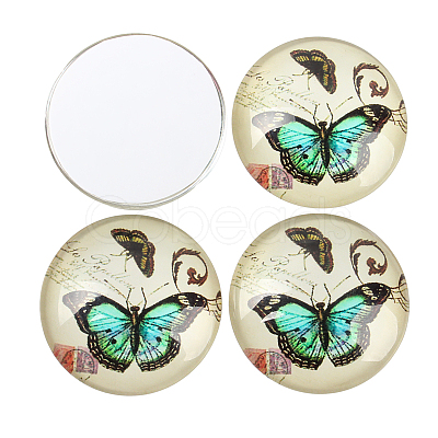 Butterfly Printed Glass Half Round/Dome Cabochons X-GGLA-N004-25mm-C-1