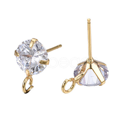 Brass Micro Clear Cubic Zirconia Stud Earring Findings X-KK-R132-065G-NF-1