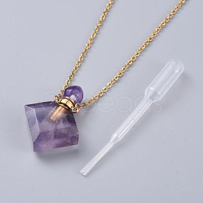 Natural Fluorite Perfume Bottle Pendant Necklaces NJEW-F266-03-1