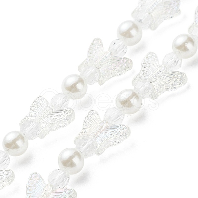 Acrylic Butterfly Pearl Beaded Mobile Straps HJEW-JM00813-1