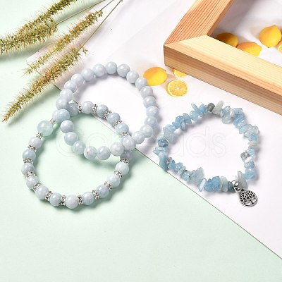 Natural Aquamarine Beads Stretch Bracelet Set for Men Women Girl Gift BJEW-JB06709-1