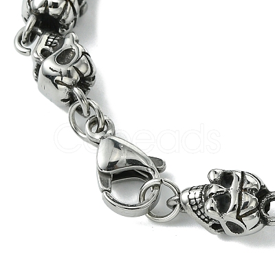 Halloween 304 Stainless Steel Skull Link Chain Bracelets for Women Men BJEW-C063-03AS-1