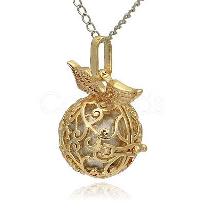 Golden Tone Brass Hollow Round Cage Pendants KK-J230-10G-1