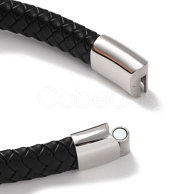 Men's Braided Black PU Leather Cord Bracelets BJEW-K243-35AS-1