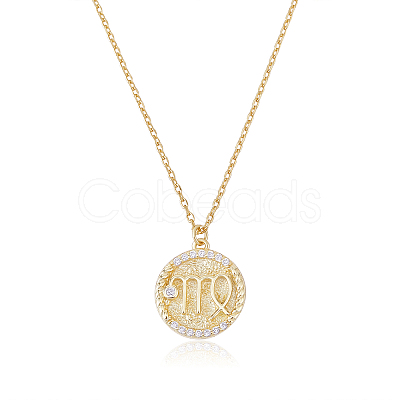 925 Sterling Silver 12 Constellation Necklace Gold Horoscope Zodiac Sign Necklace Round Astrology Pendant Necklace with Zircons Birthday Jewelry Gift for Women Men JN1089H-1