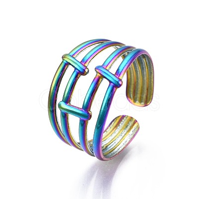 304 Stainless Steel Hollow Wide Cuff Ring RJEW-N038-103-1