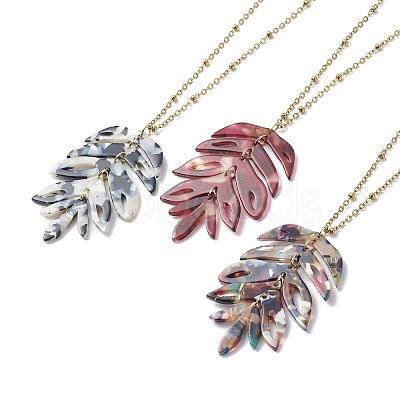 3Pcs 3 Colors Resin Leaf Pendant Necklaces NJEW-JN03989-1