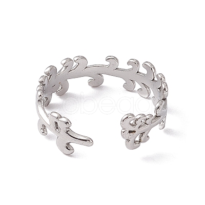 Non-Tarnish 304 Stainless Steel Leafy Branch Wrap Open Cuff Ring for Women RJEW-C045-20P-1