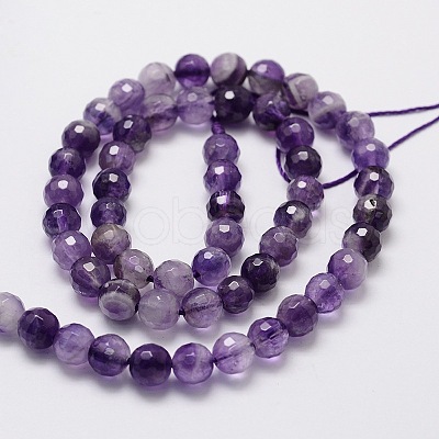 Faceted Round Natural Chevron Amethyst Bead Strands G-L437-22-6mm-1