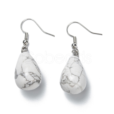 Natural Howlite Dangle Earrings EJEW-P143-C16-1