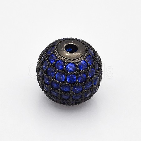 CZ Brass Micro Pave Grade AAA Blue Color Cubic Zirconia Round Beads KK-O065-8mm-03B-NR-1