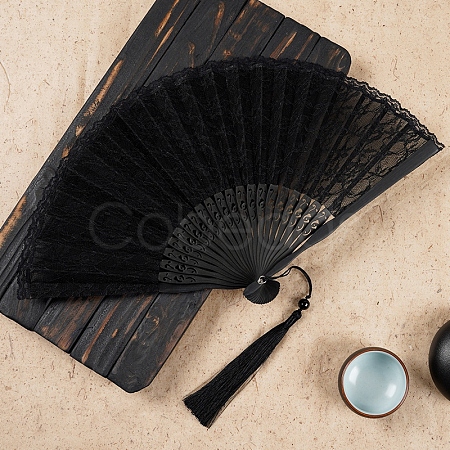 Chinese Style Lace Folding Fan with Tassel PW-WG2E08A-03-1