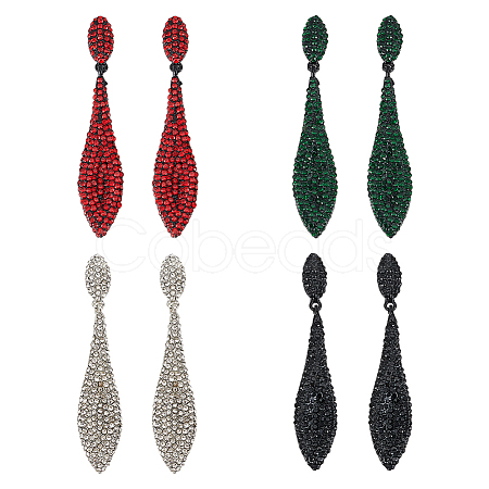 ANATTASOUL 4 Pairs 4 Colors Rhinestone Teardrop Dangle Stud Earrings EJEW-AN0004-73-1