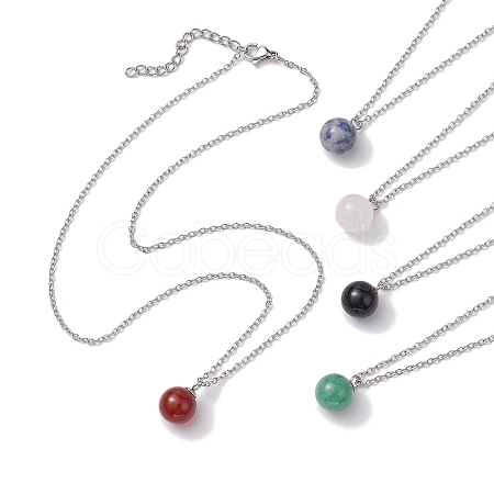 Round Gemstone Pendant Necklaces NJEW-JN04718-01-1