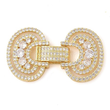 Rack Plating Brass Micro Pave Clear Cubic Zirconia Fold Over Clasps KK-S384-04G-1