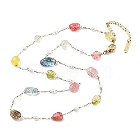 Colorful Glass Nuggets Link Chain Necklaces NJEW-H041-03G-1