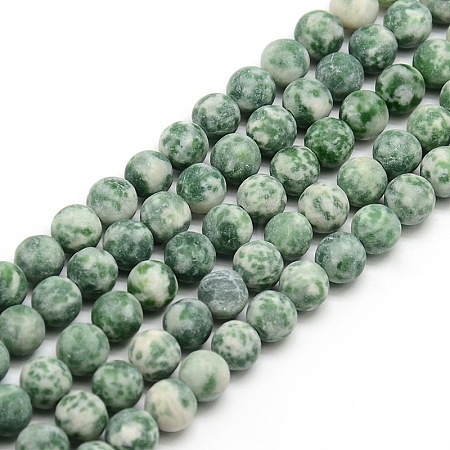 Frosted Natural Green Spot Jasper Round Bead Strands G-M064-4mm-10-1
