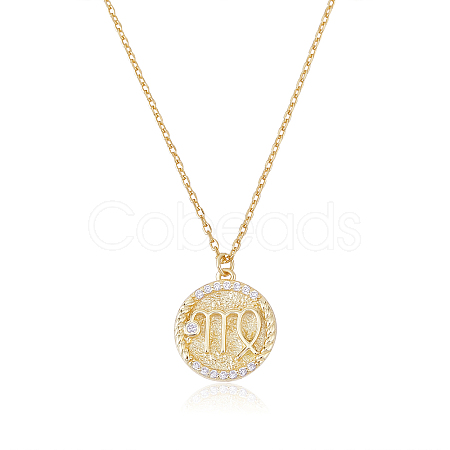 925 Sterling Silver 12 Constellation Necklace Gold Horoscope Zodiac Sign Necklace Round Astrology Pendant Necklace with Zircons Birthday Jewelry Gift for Women Men JN1089H-1