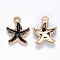 Alloy Enamel Pendants, Starfish, Light Gold, Black, 18x15x3mm, Hole: 2.5mm