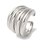 Rack Plating Brass Grooved Open Cuff Rings, Wide Band Ring for Women, Cadmium Free & Lead Free, Long-Lasting Plated, Platinum, 18.3mm