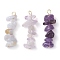 Gradient Color Natural Amethyst & Natural Blue Lace Agate Chip Beaded Pendants, with 304 Stainless Steel Loops, Golden, 28~34x7~10x7~10mm, Hole: 2x3mm, 3pcs/set