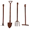 Iron Shovels Pitchfork Gardening Tool Set, Micro Landscape Garden Dollhouse Accessories, Saddle Brown, 50~64mm, 4pcs/set