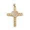 Brass Micro Pave Clear Cubic Zirconia Pendants, Real 18K Gold Plated, Cross, Heart, 36x26~26.5x3~4mm, Hole: 4x3.5mm