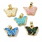 Real 18K Gold Plated Rack Plating Brass Pendants, with Resin Imitation Opal & Giltter, Long-Lasting Plated, Lead Free & Cadmium Free, Butterfly, Mixed Color, 11.5x15.5x5mm, Hole: 4x2.5mm