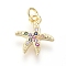 Brass Micro Pave Cubic Zirconia Charms, with Jump Rings, Starfish/Sea Stars Shape, Colorful, Golden, 12x10x1.5mm, Hole: 2.5mm