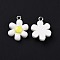 Opaque Resin Pendants, with Platinum Tone Iron Loops, Flower Charm, White, 21x16x5.5mm, Hole: 2mm