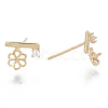 Brass Micro Pave Clear Cubic Zirconia Stud Earring Findings KK-N232-03-NF-2