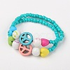 Colourful Synthetic Turquoise Peace Sign Stretch Bracelets for Kids X-BJEW-JB01392-2